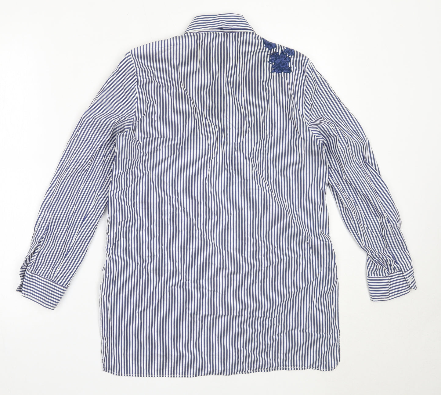 Zara Womens Blue Striped Cotton Basic Button-Up Size XS Collared