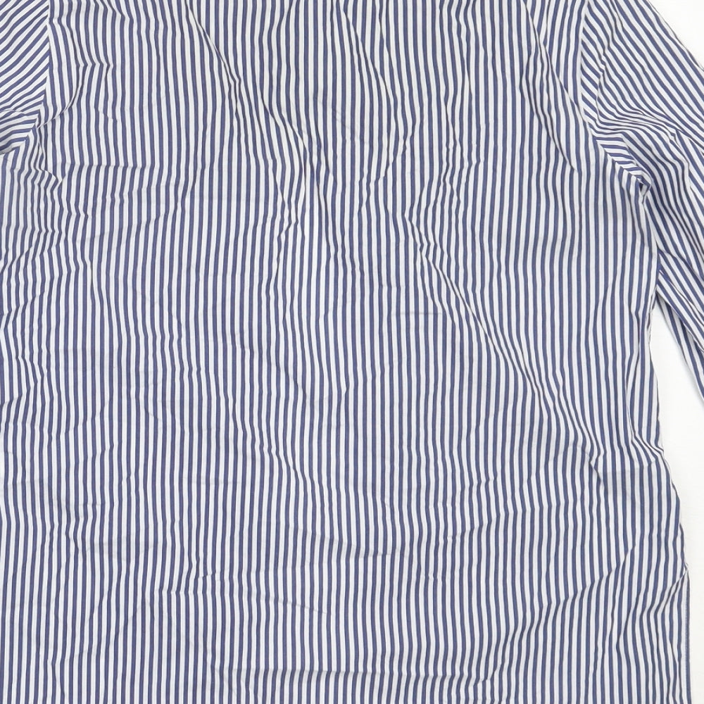 Zara Womens Blue Striped Cotton Basic Button-Up Size XS Collared