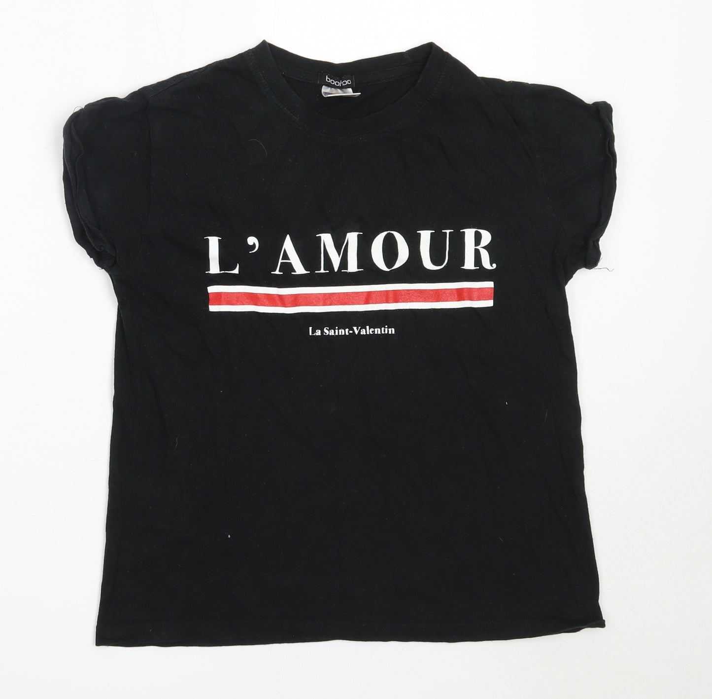 Boohoo Womens Black  Cotton Basic T-Shirt Size S Round Neck