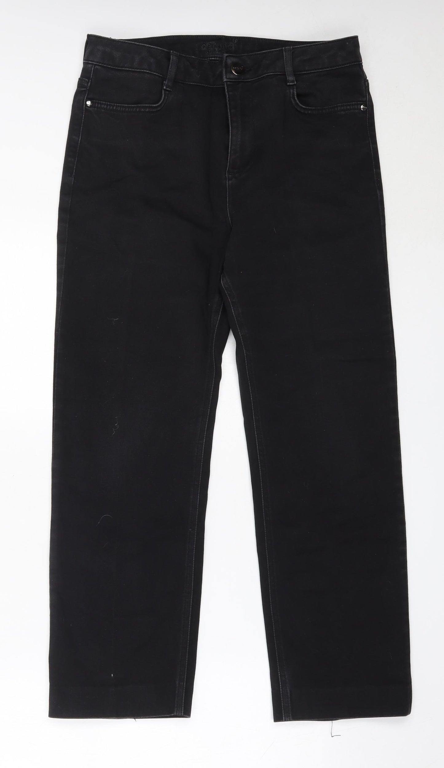 Per Una Womens Black  Cotton Straight Jeans Size 12 L26 in Regular