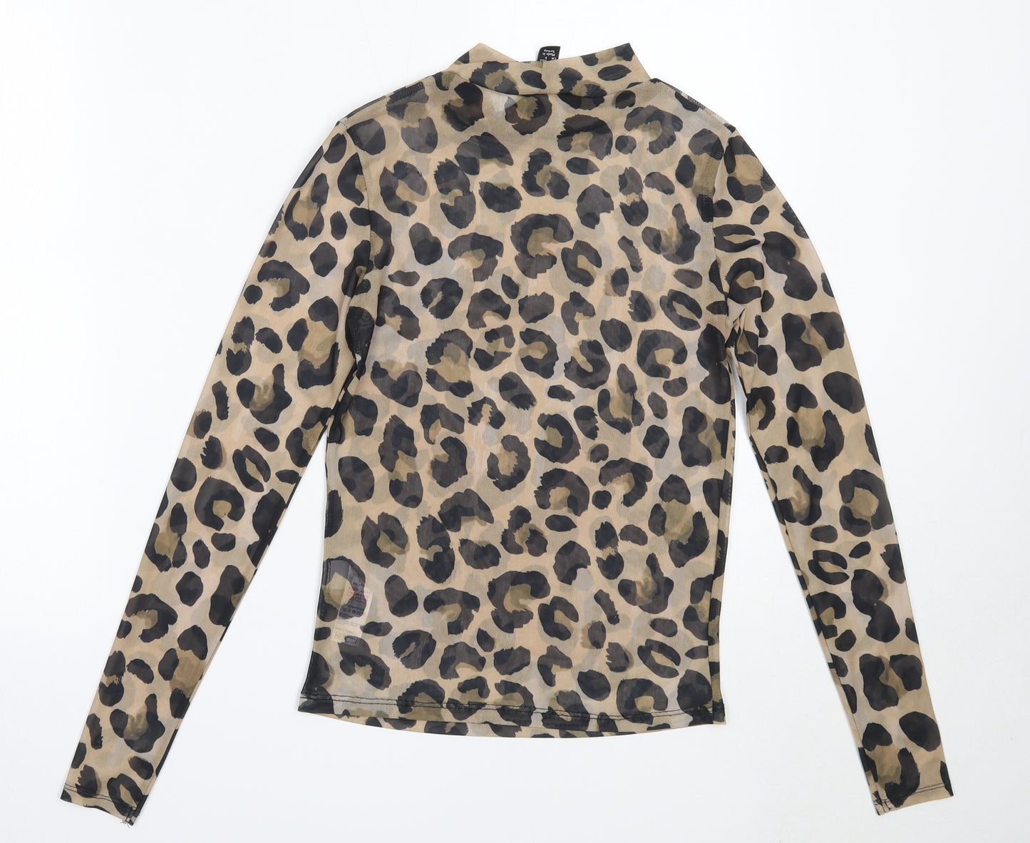 New Look Womens Beige Animal Print Polyester Basic Blouse Size 6 High Neck