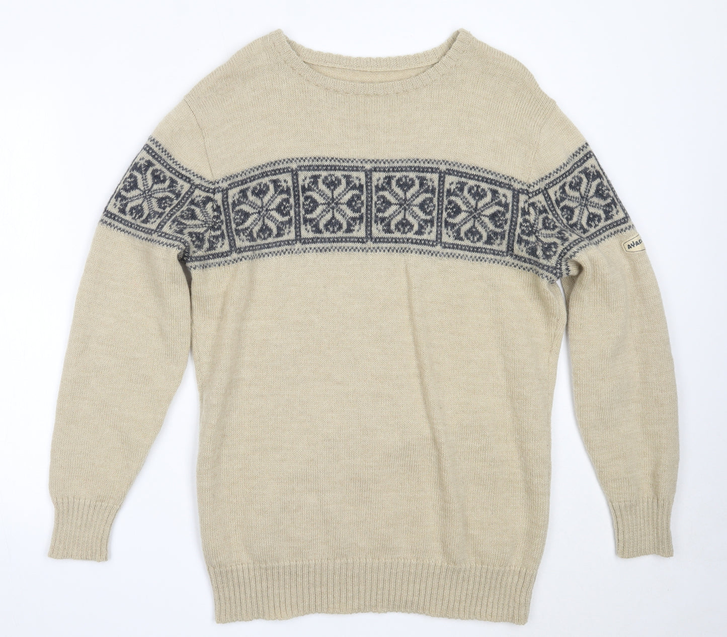 Ayacucho  Mens Beige Round Neck  Wool Pullover Jumper Size 2XL