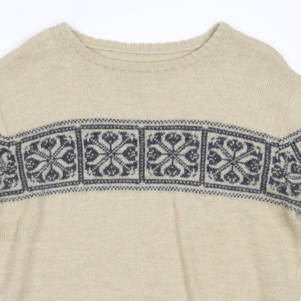 Ayacucho  Mens Beige Round Neck  Wool Pullover Jumper Size 2XL