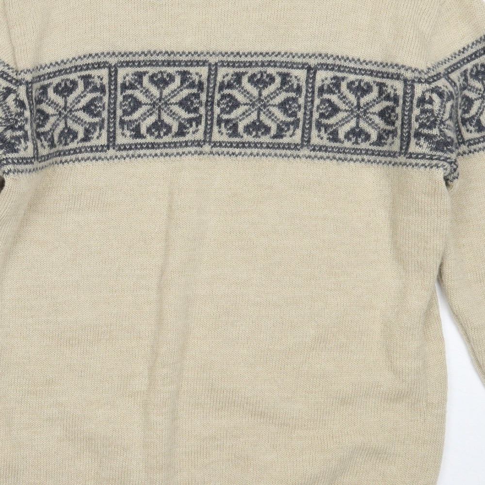 Ayacucho  Mens Beige Round Neck  Wool Pullover Jumper Size 2XL