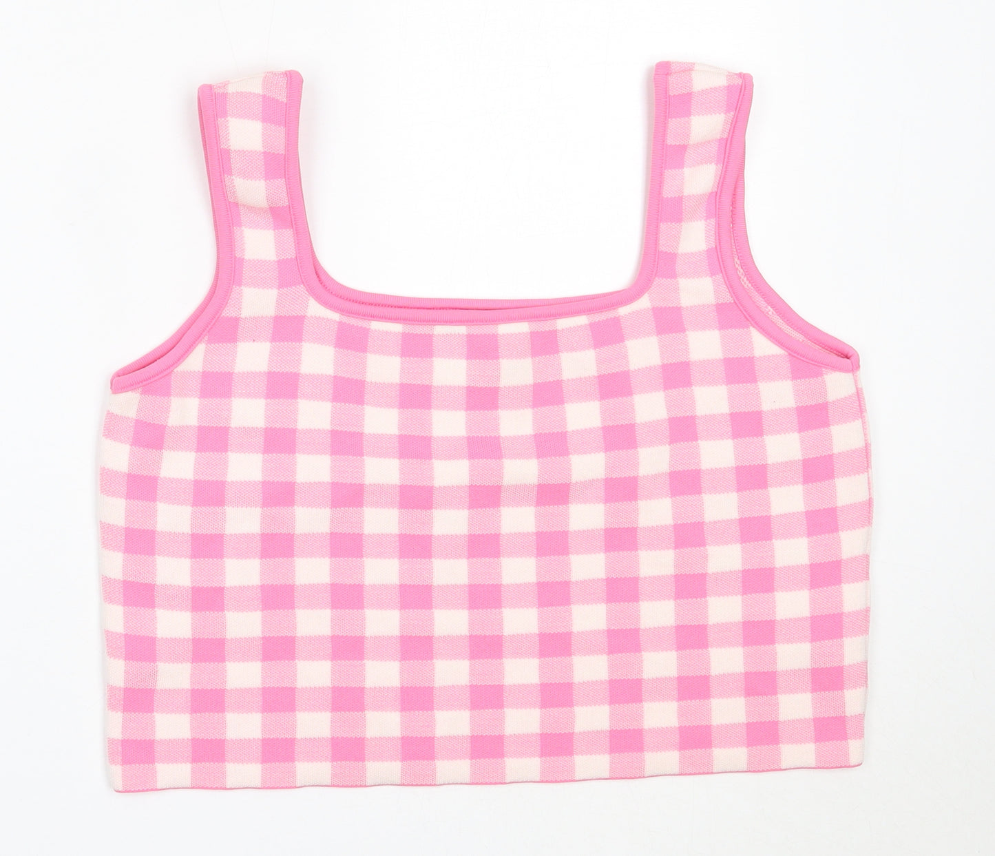 Primark Womens Pink Check Acrylic Basic Blouse Size XL Round Neck