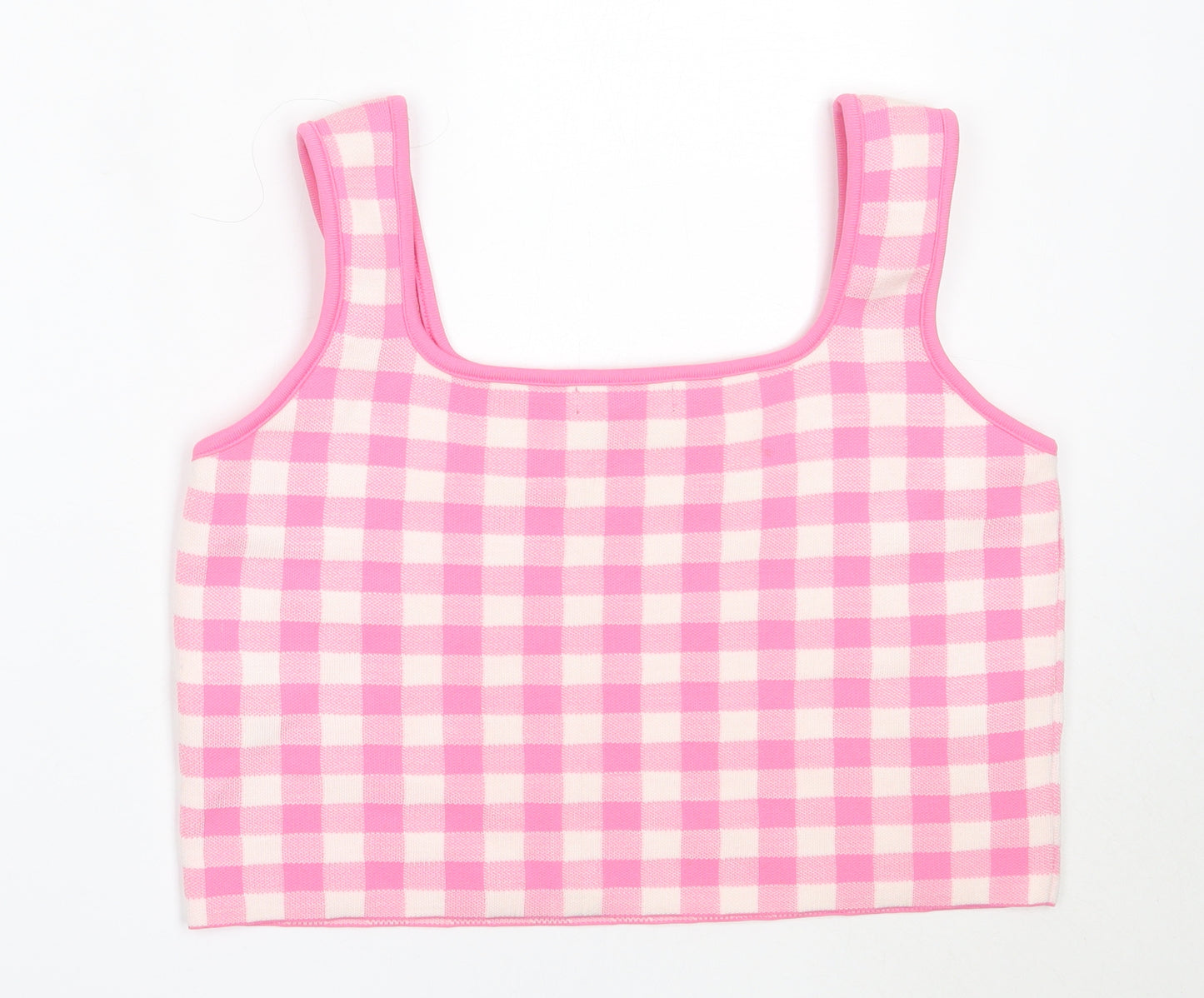 Primark Womens Pink Check Acrylic Basic Blouse Size XL Round Neck
