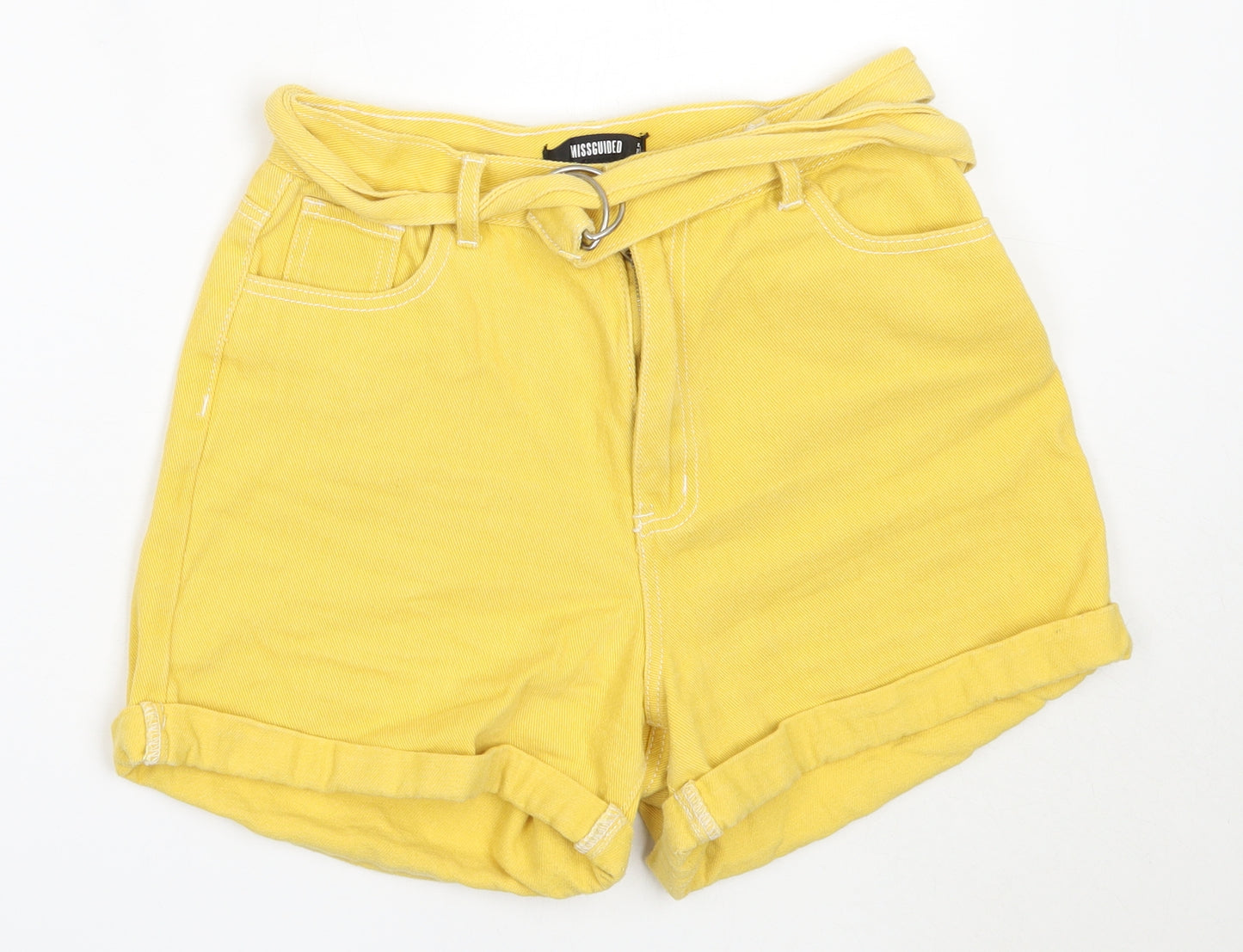Missguided Womens Yellow  Cotton Hot Pants Shorts Size 8  Regular