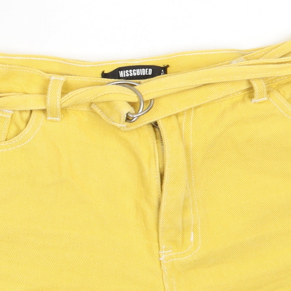 Missguided Womens Yellow  Cotton Hot Pants Shorts Size 8  Regular