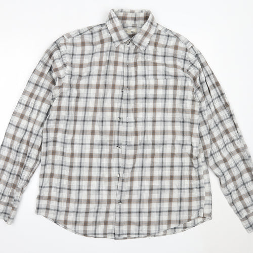 Harratt Mens Beige Check Cotton  Button-Up Size XL Collared
