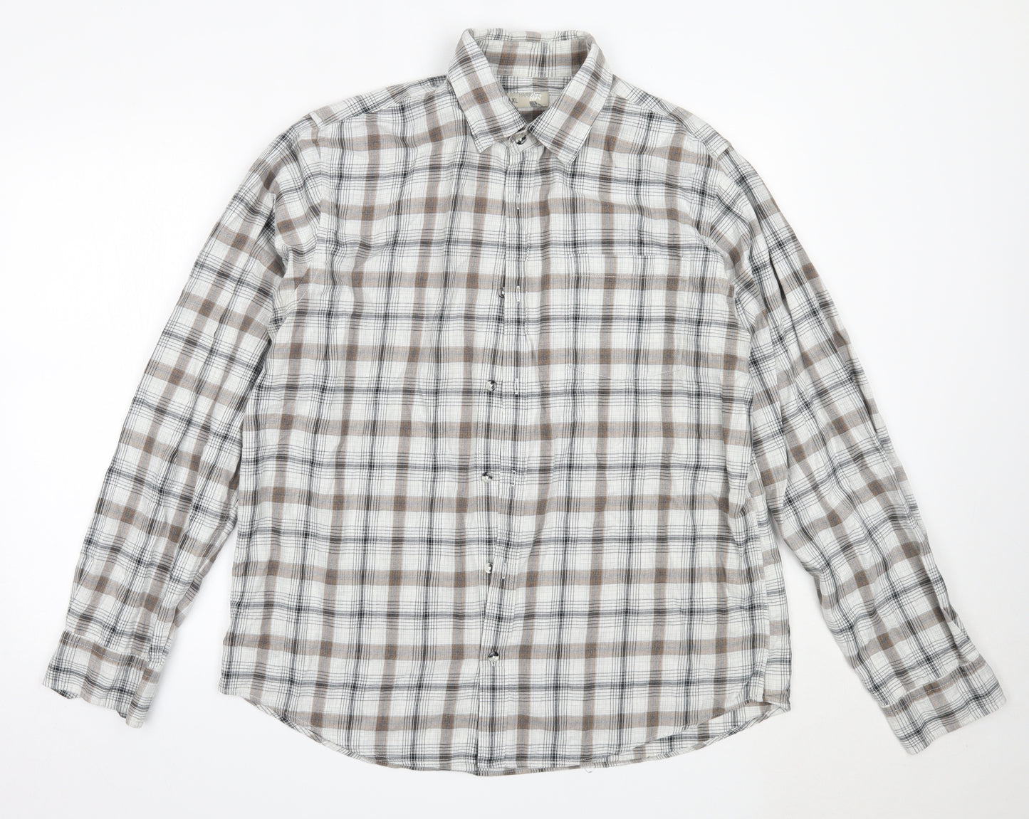 Harratt Mens Beige Check Cotton  Button-Up Size XL Collared