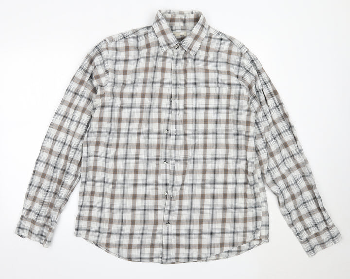 Harratt Mens Beige Check Cotton  Button-Up Size XL Collared