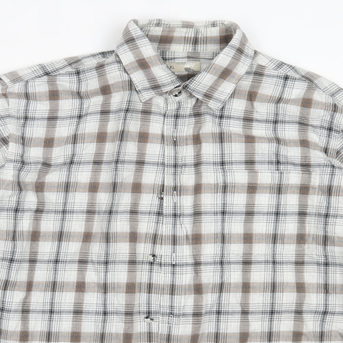 Harratt Mens Beige Check Cotton  Button-Up Size XL Collared