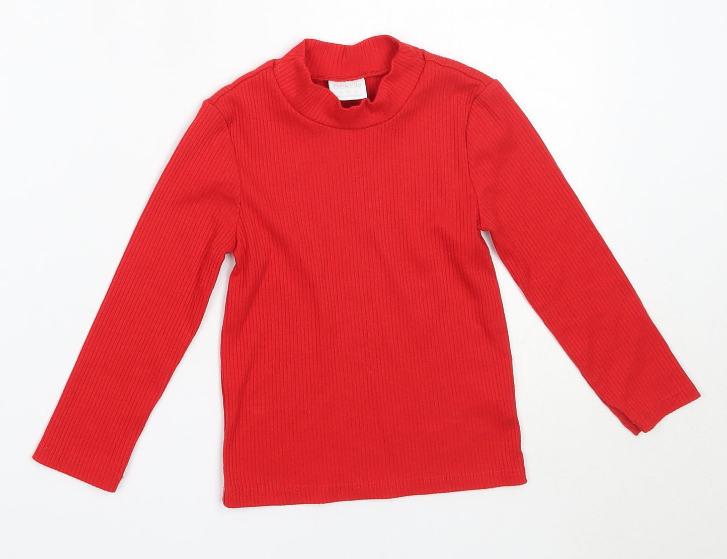 F&F Girls Red  Polyester Basic T-Shirt Size 3-4 Years High Neck