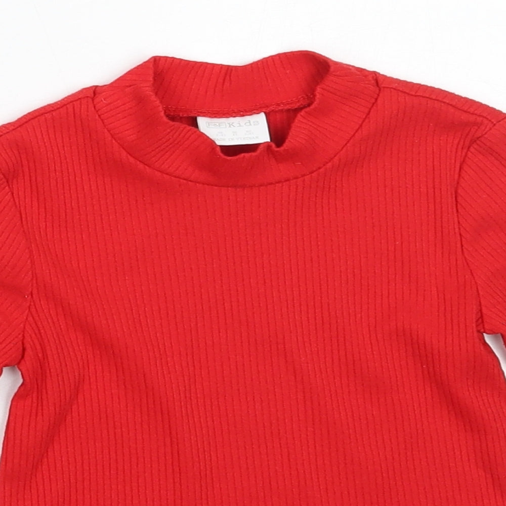 F&F Girls Red  Polyester Basic T-Shirt Size 3-4 Years High Neck