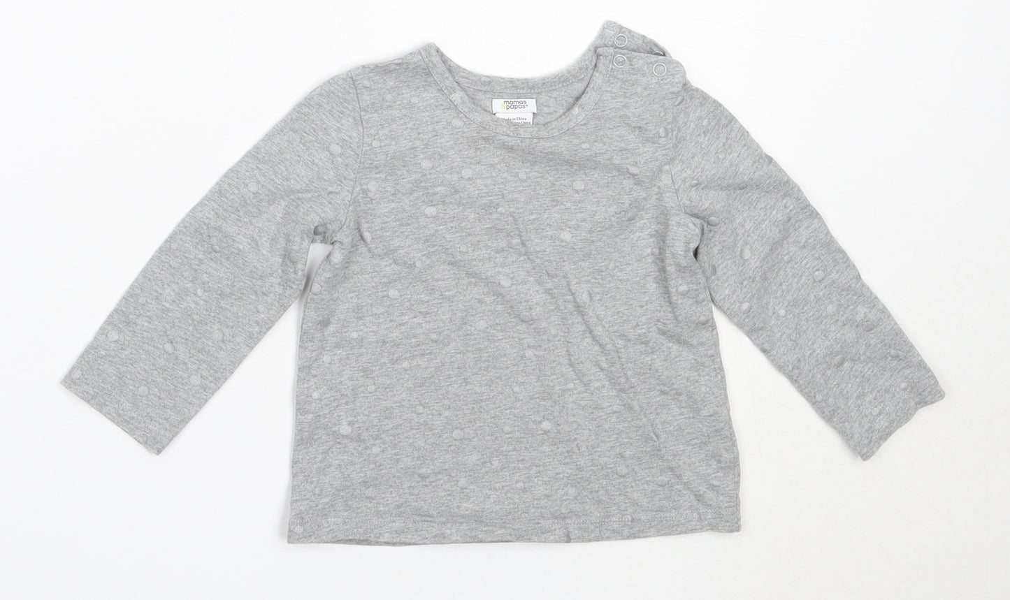 Mams & papas Girls Grey  Cotton Basic T-Shirt Size 2-3 Years Round Neck