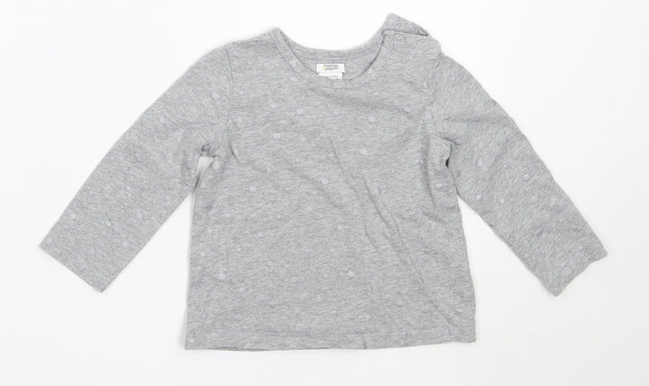 Mams & papas Girls Grey  Cotton Basic T-Shirt Size 2-3 Years Round Neck