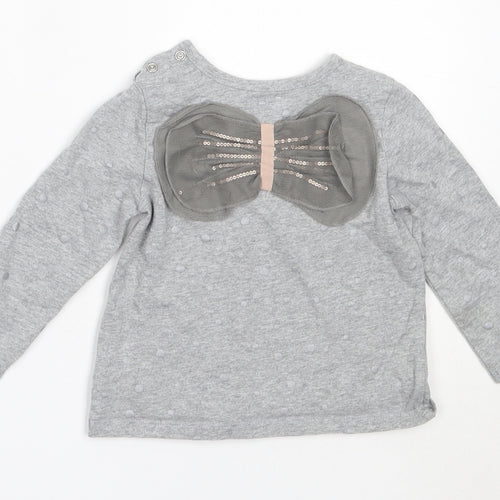 Mams & papas Girls Grey  Cotton Basic T-Shirt Size 2-3 Years Round Neck