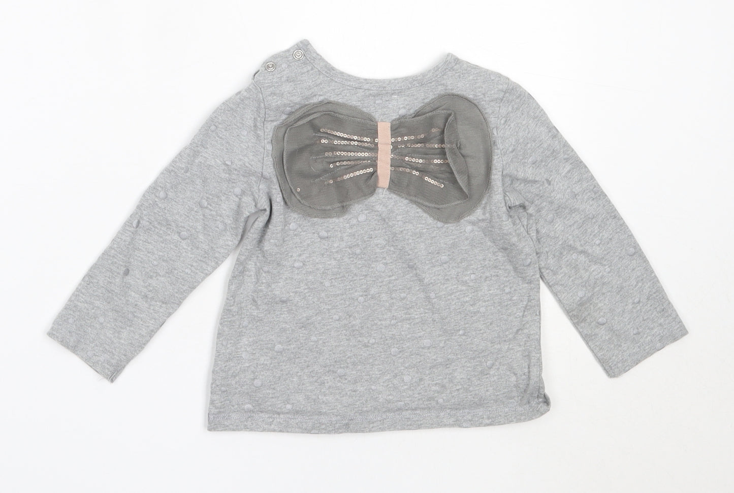 Mams & papas Girls Grey  Cotton Basic T-Shirt Size 2-3 Years Round Neck