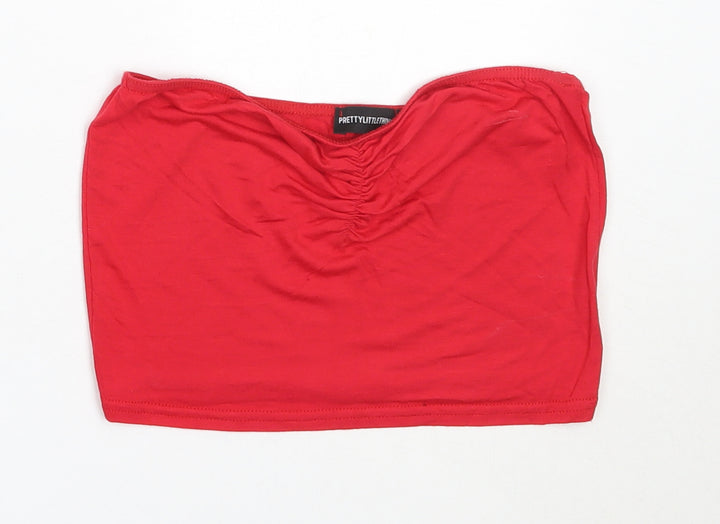 PRETTYLITTLETHING Womens Red  Viscose Cropped Tank Size 8 Sweetheart