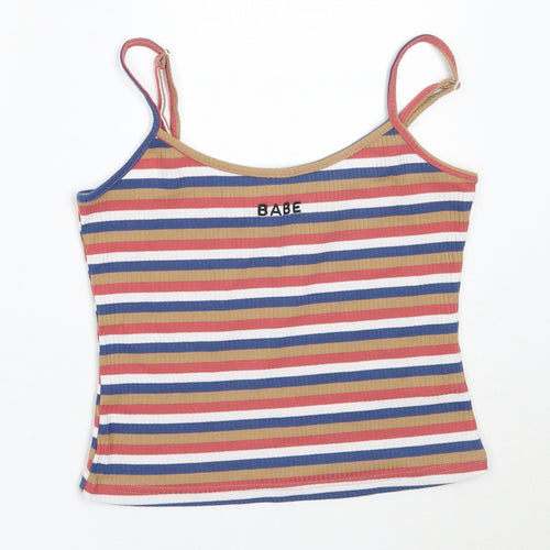 SheIn Womens Beige Striped Polyester Camisole Tank Size S Round Neck