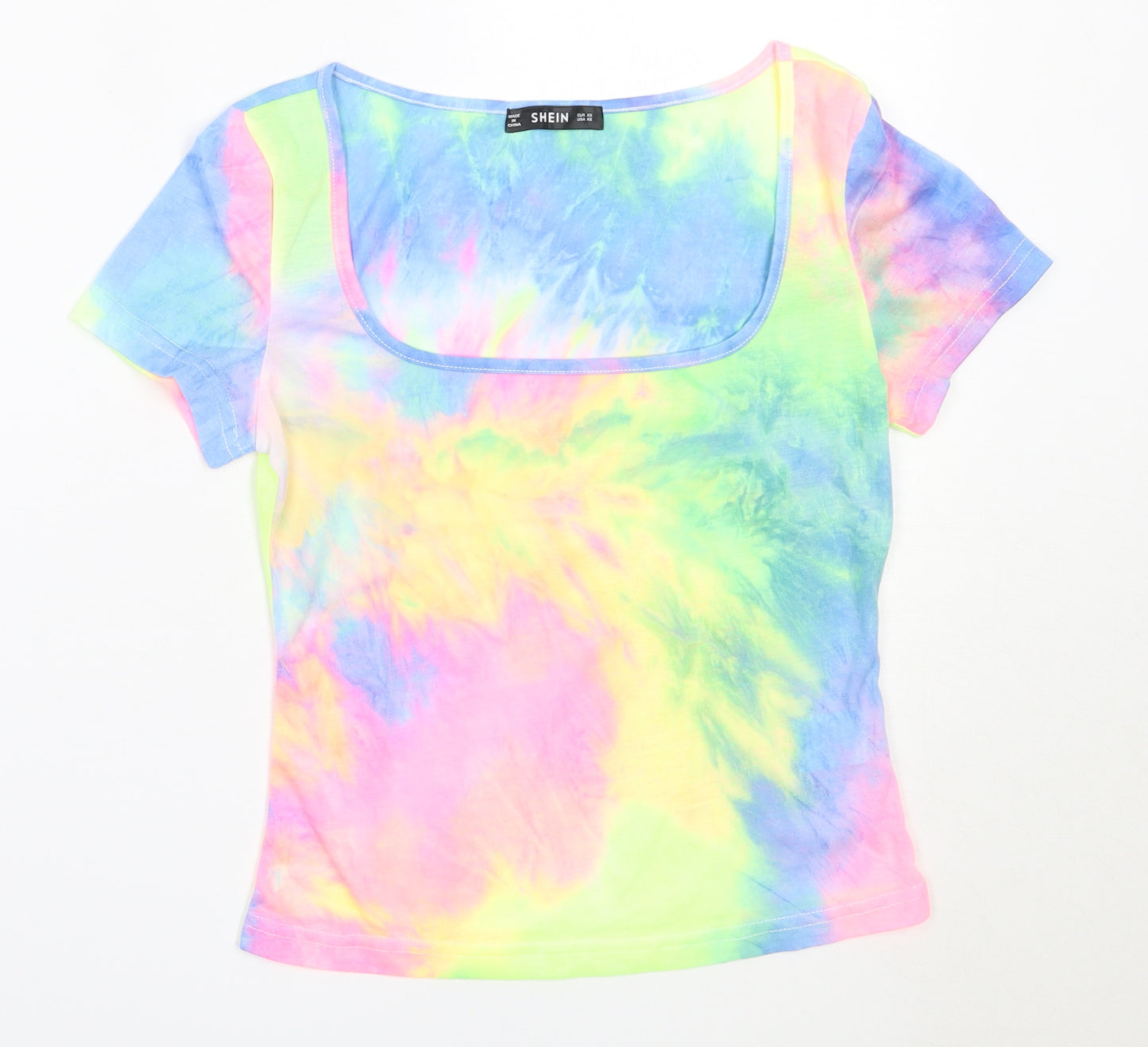SheIn Womens Multicoloured  Polyester Basic T-Shirt Size XS Square Neck