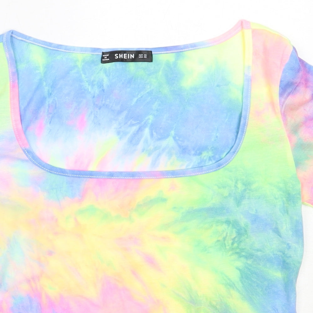 SheIn Womens Multicoloured  Polyester Basic T-Shirt Size XS Square Neck