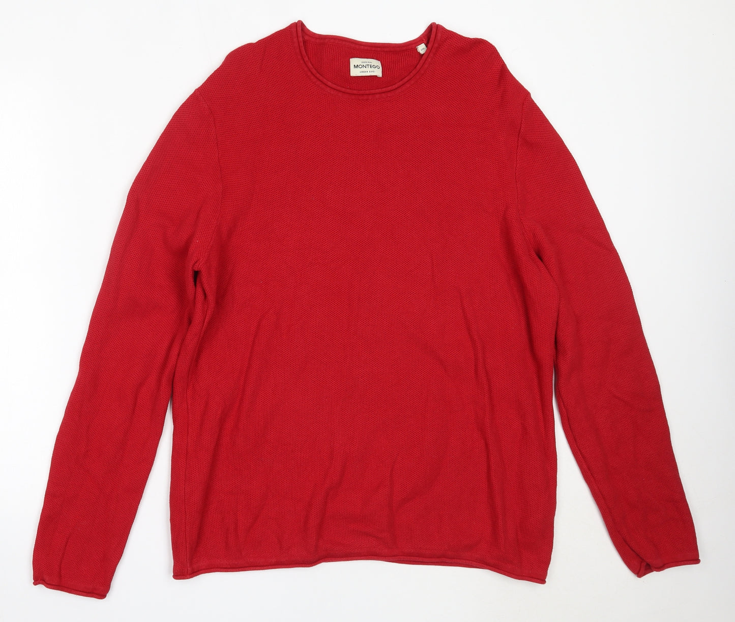 Montego Mens Red Round Neck  Cotton Pullover Jumper Size 2XL