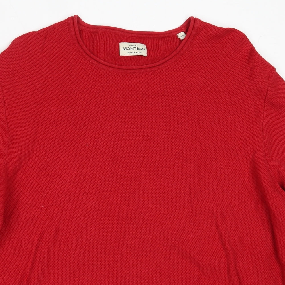 Montego Mens Red Round Neck  Cotton Pullover Jumper Size 2XL