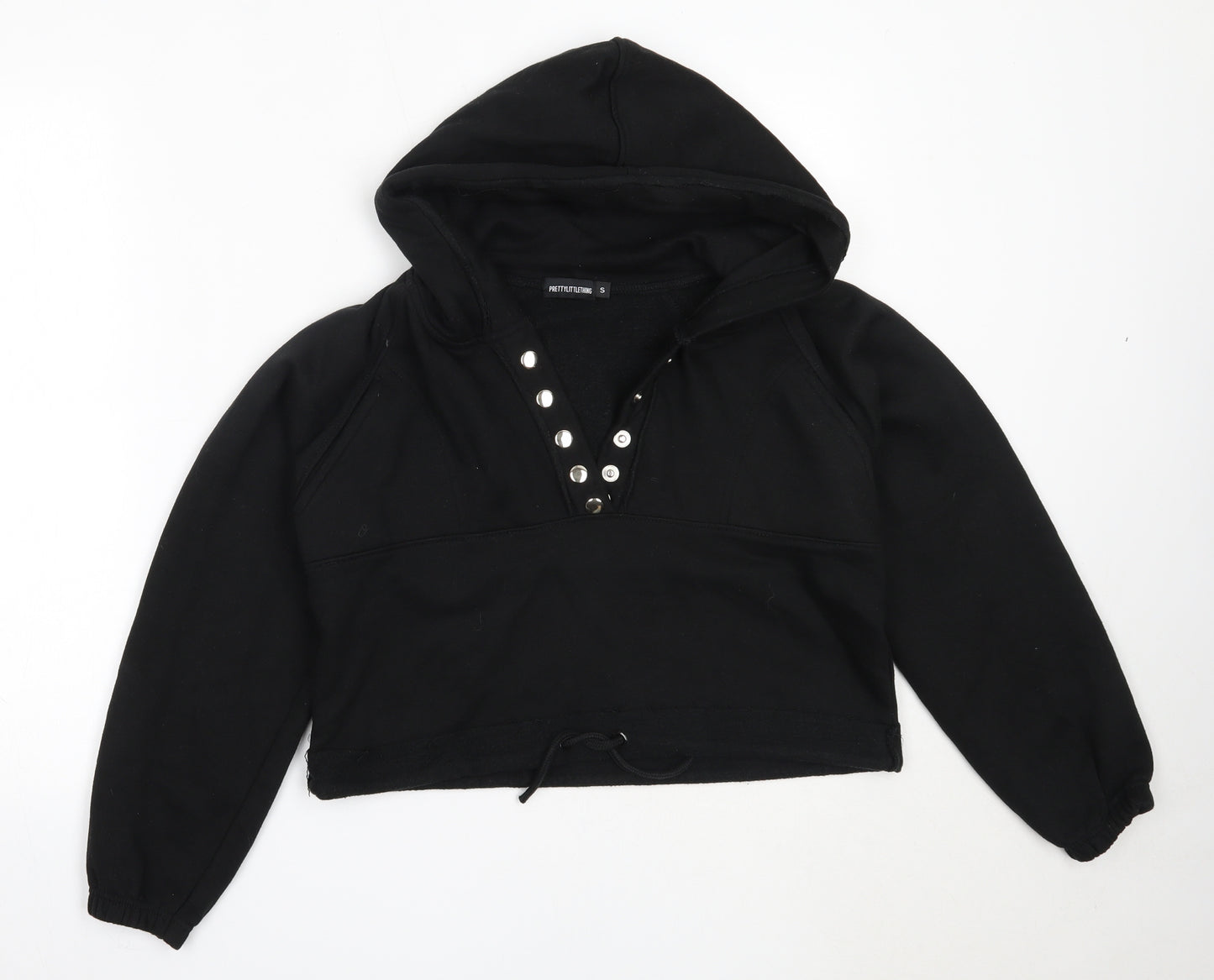 PRETTYLITTLETHING Womens Black  Cotton Pullover Hoodie Size S