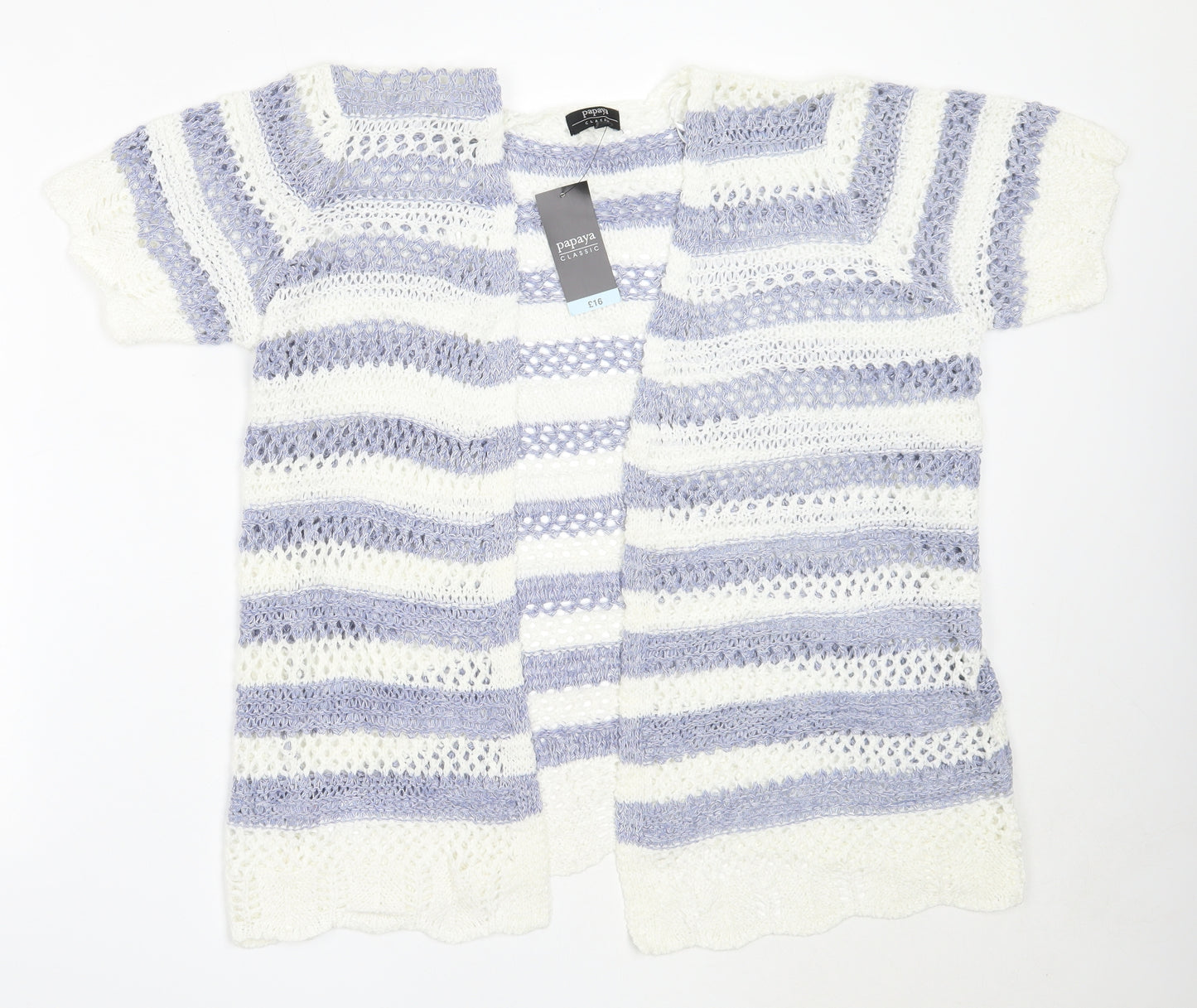 Matalan Womens White Round Neck Striped Acrylic Cardigan Jumper Size 16