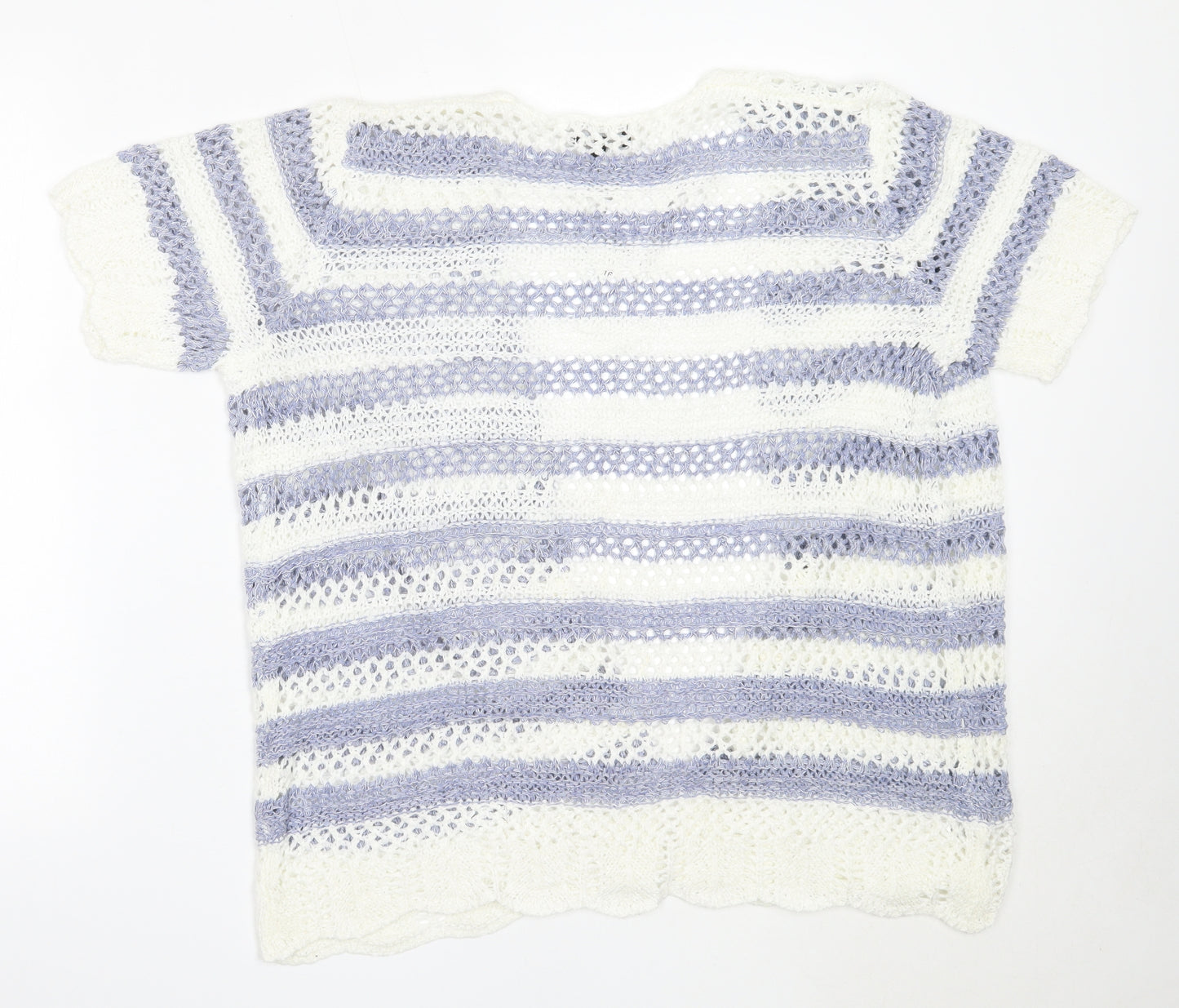 Matalan Womens White Round Neck Striped Acrylic Cardigan Jumper Size 16