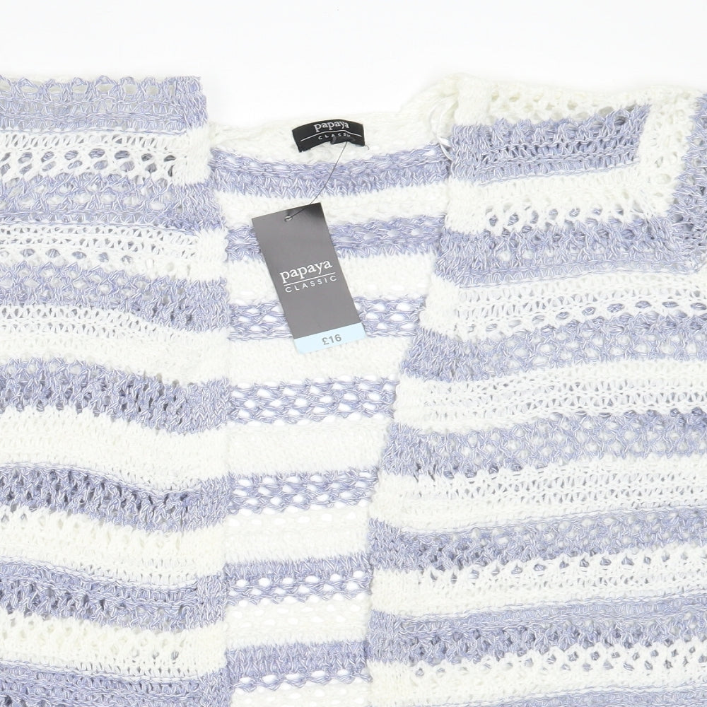 Matalan Womens White Round Neck Striped Acrylic Cardigan Jumper Size 16