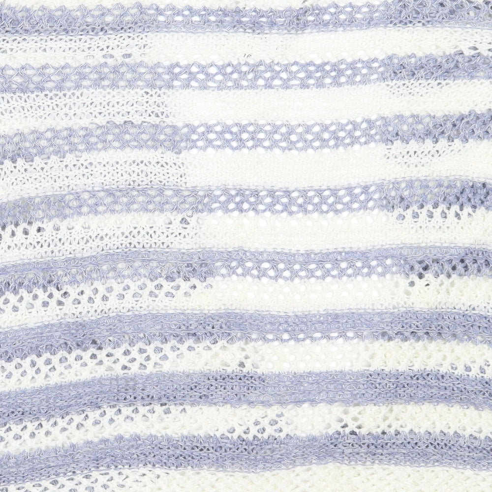 Matalan Womens White Round Neck Striped Acrylic Cardigan Jumper Size 16