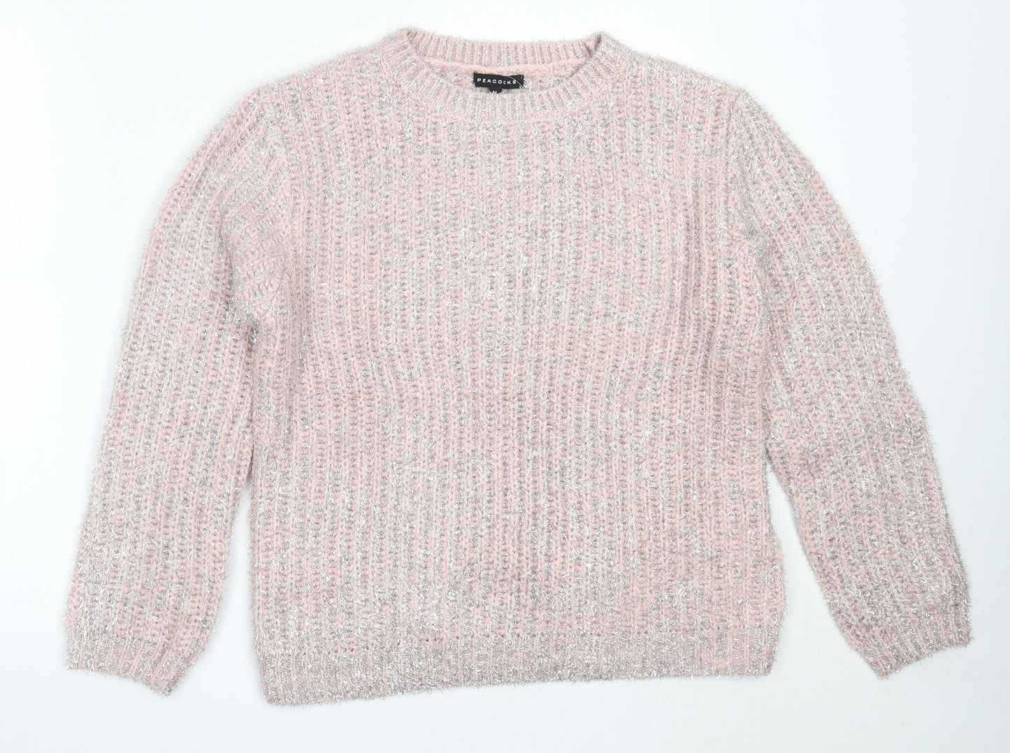 Peacocks Womens Pink Round Neck  Acrylic Pullover Jumper Size M