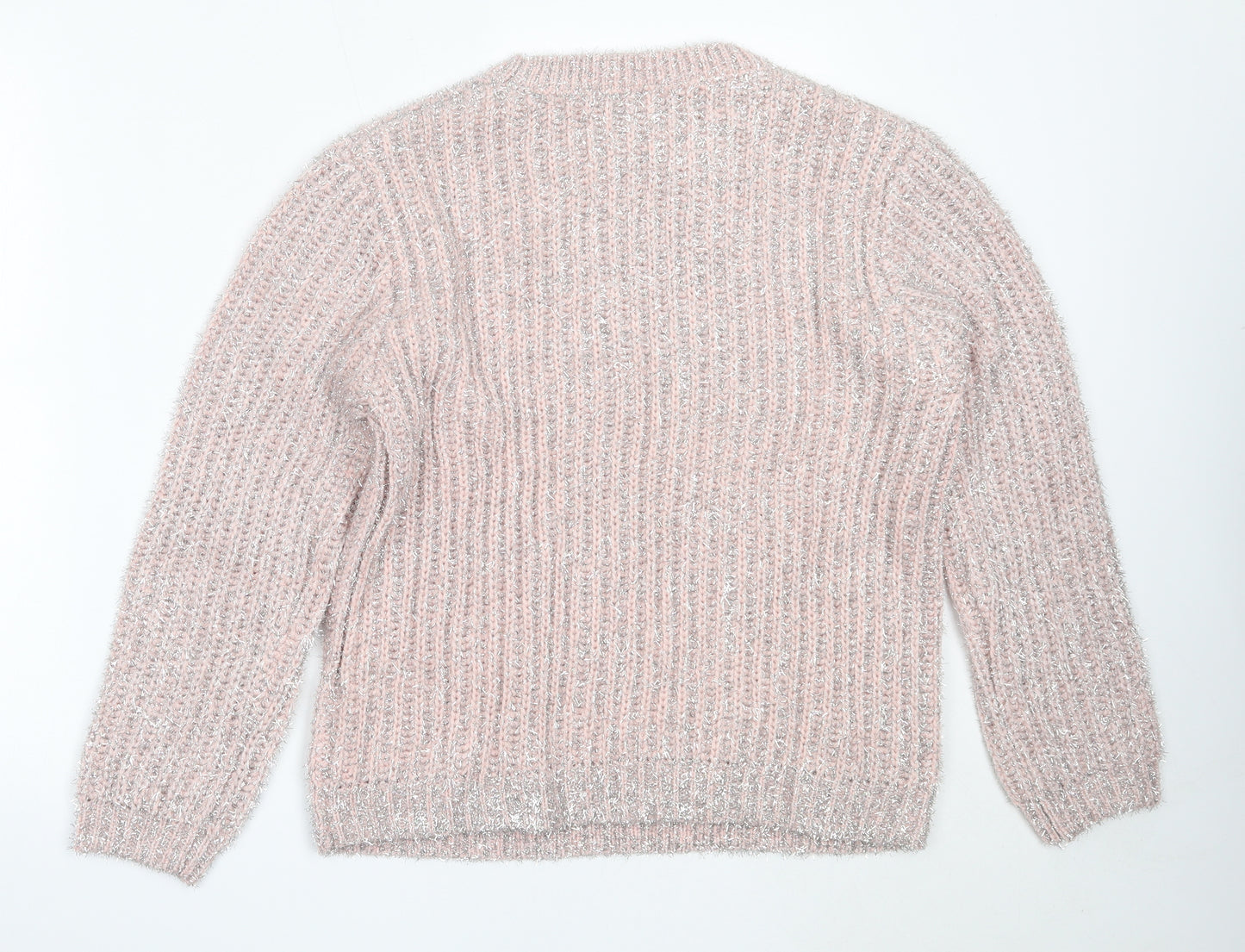 Peacocks Womens Pink Round Neck  Acrylic Pullover Jumper Size M