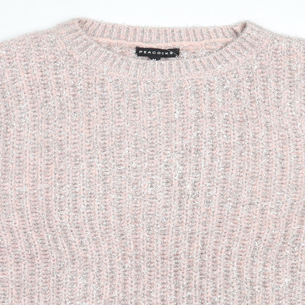 Peacocks Womens Pink Round Neck  Acrylic Pullover Jumper Size M
