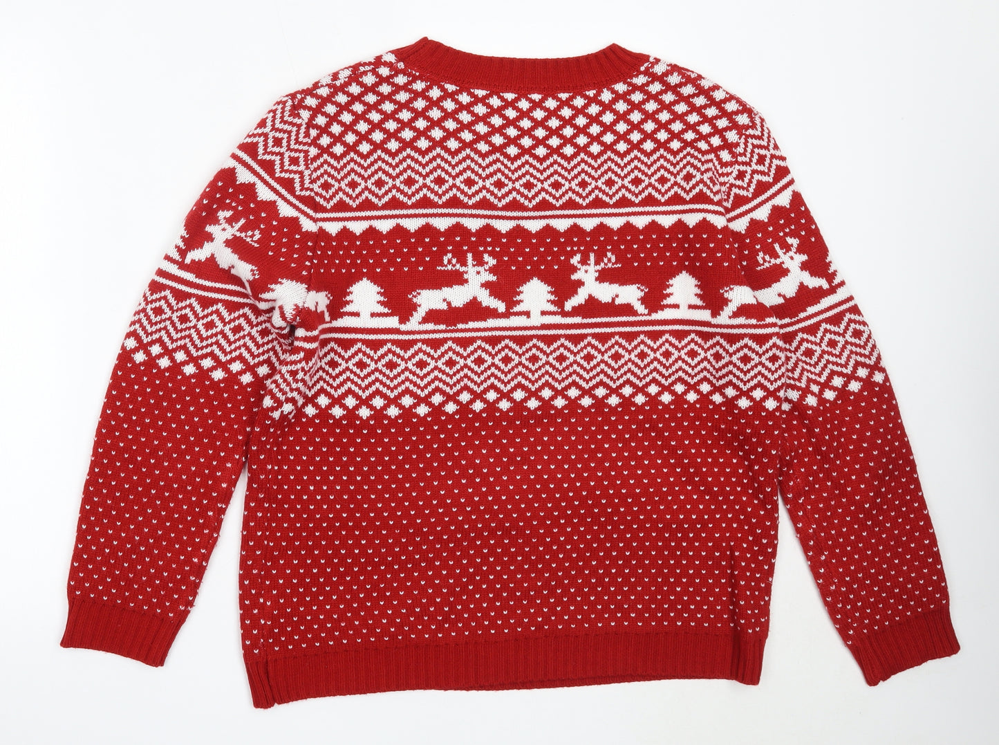 SheIn Womens Red Round Neck Fair Isle Acrylic Pullover Jumper Size L