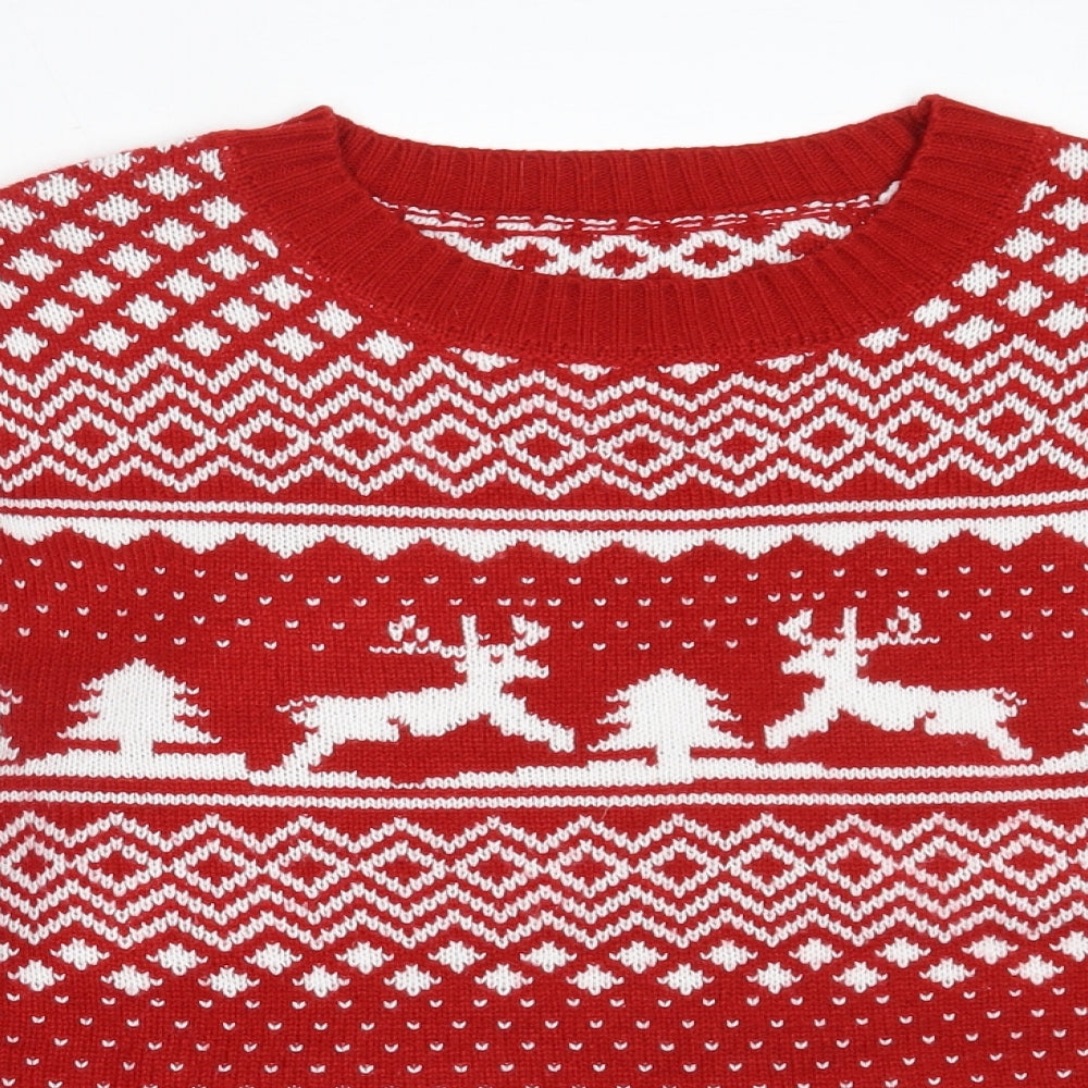 SheIn Womens Red Round Neck Fair Isle Acrylic Pullover Jumper Size L