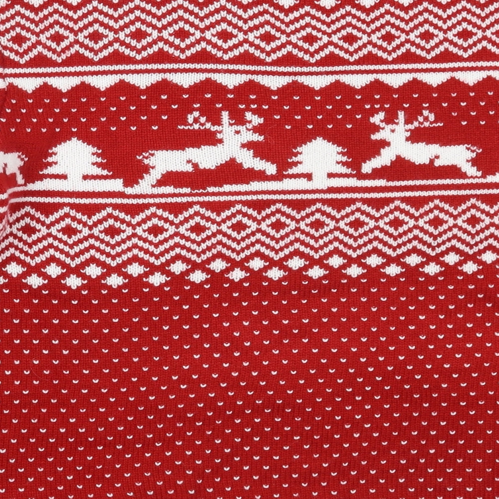 SheIn Womens Red Round Neck Fair Isle Acrylic Pullover Jumper Size L