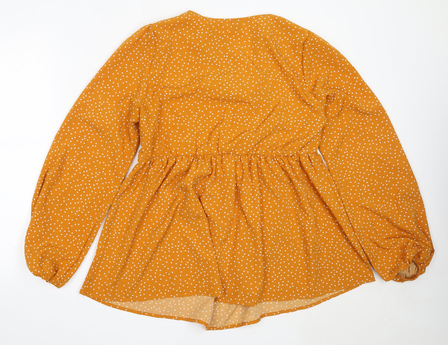 SheIn Womens Yellow Polka Dot Polyester Basic Blouse Size L V-Neck
