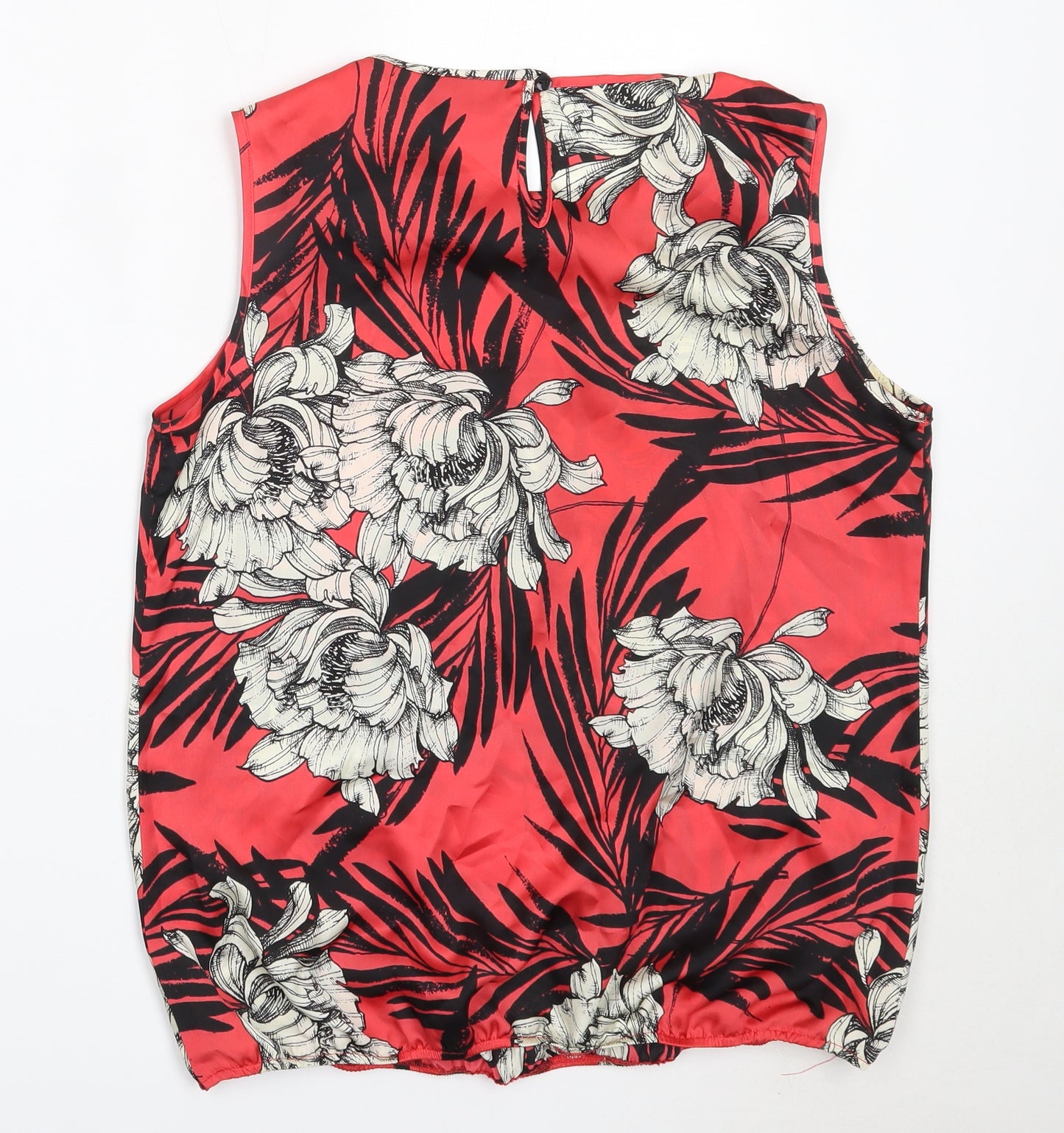 Wallis Womens Red Floral Polyester Basic Blouse Size 14 Round Neck