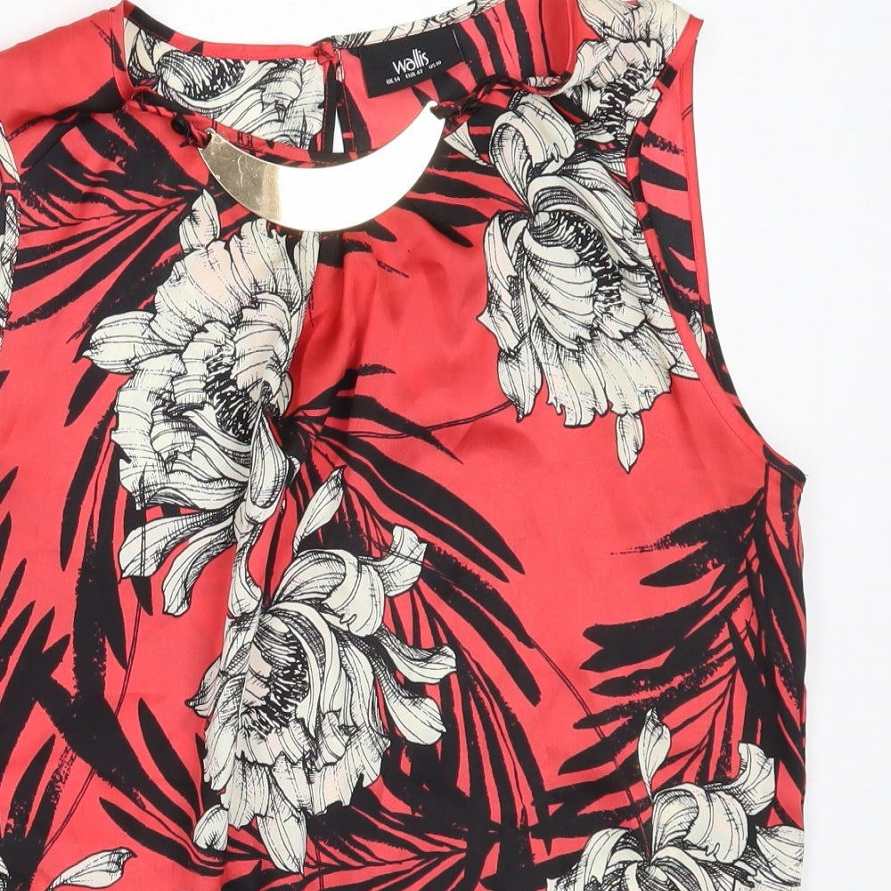Wallis Womens Red Floral Polyester Basic Blouse Size 14 Round Neck