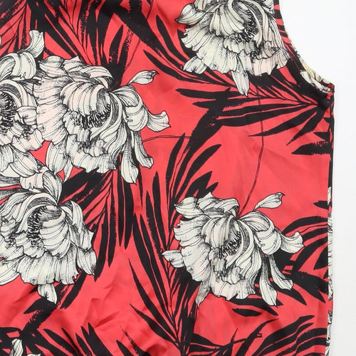 Wallis Womens Red Floral Polyester Basic Blouse Size 14 Round Neck