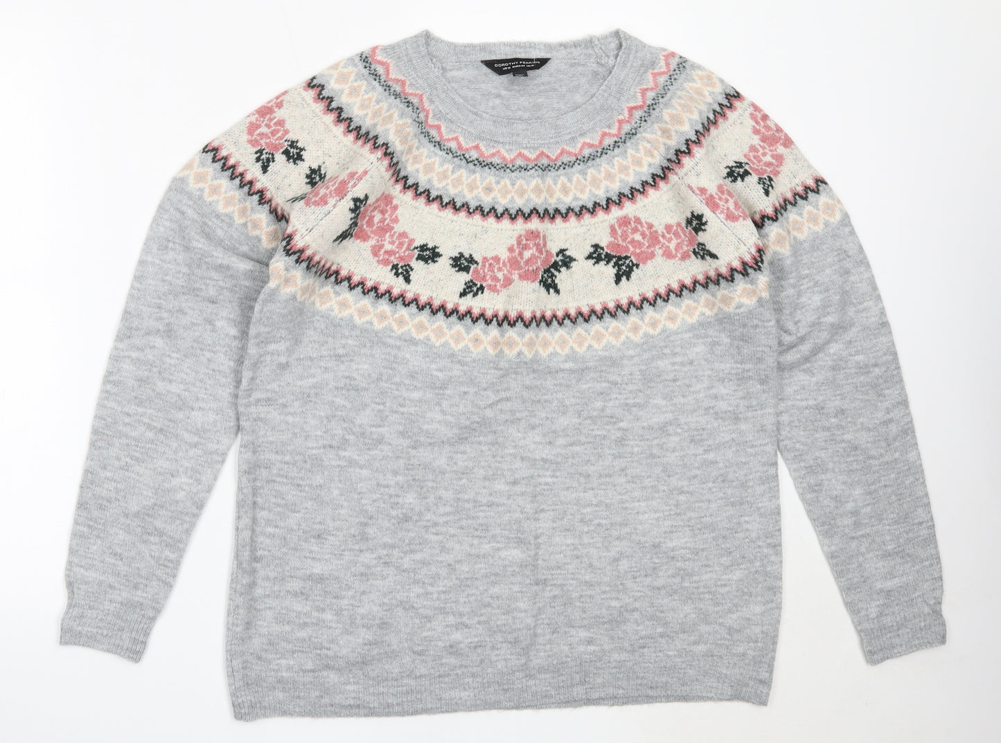 Dorothy Perkins Womens Grey Round Neck  Acrylic Pullover Jumper Size 16