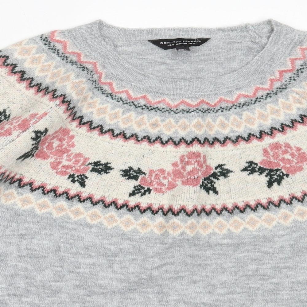 Dorothy Perkins Womens Grey Round Neck  Acrylic Pullover Jumper Size 16