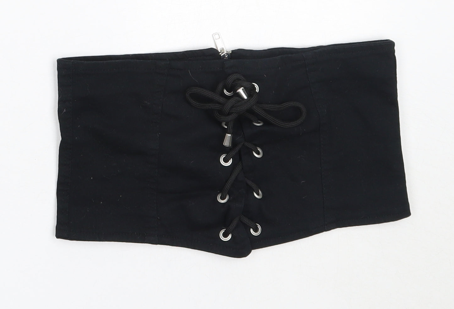 Primark Womens Black  Cotton Cropped Blouse Size S Square Neck