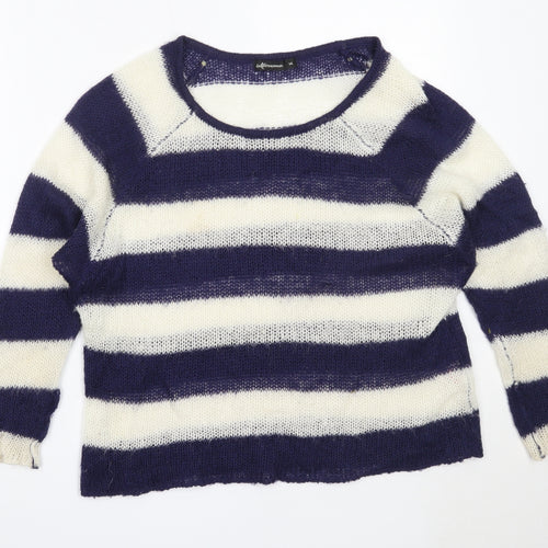 Internacionale Womens Blue Round Neck Striped Acrylic Pullover Jumper Size 14