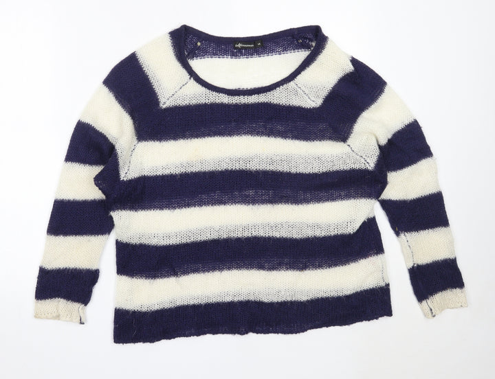 Internacionale Womens Blue Round Neck Striped Acrylic Pullover Jumper Size 14