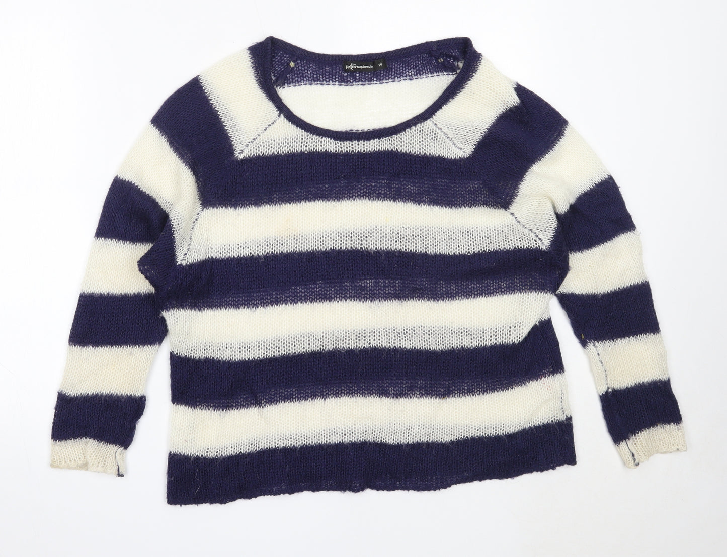 Internacionale Womens Blue Round Neck Striped Acrylic Pullover Jumper Size 14