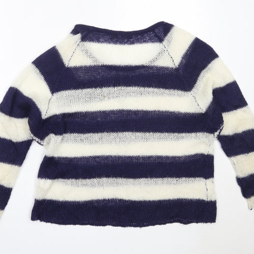 Internacionale Womens Blue Round Neck Striped Acrylic Pullover Jumper Size 14